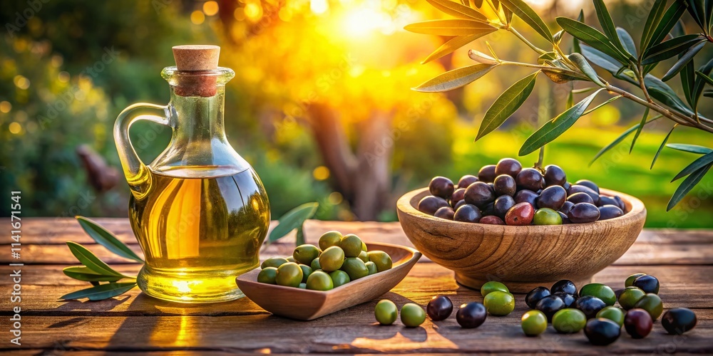Olive Oil and Olives Outdoor Still Life - Natural Light Olive Oil and Olives Outdoor Still Life - Natural Light