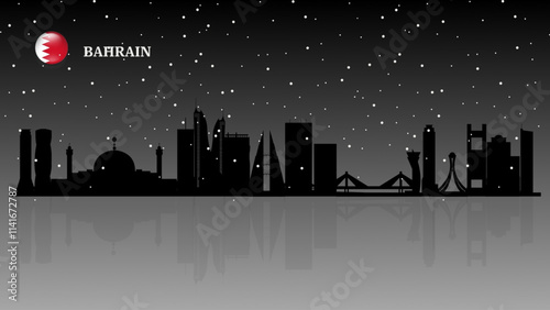 bahrain skyline, bahrain cityscape, bahrain skyscraper buildings beautiful snow falling vector silhouette. vector illustrator
