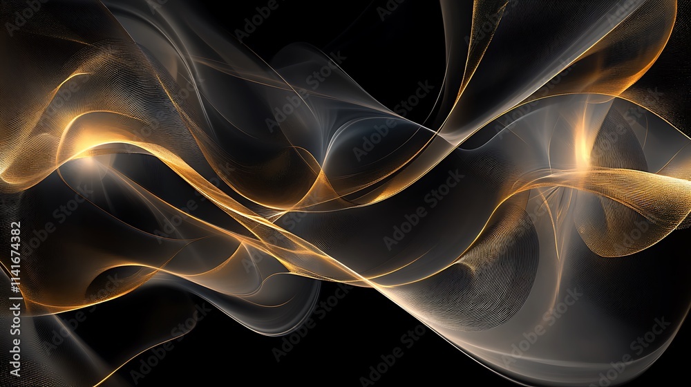 Obraz premium Black and golden waves abstract background random curves illustration wallpaper
