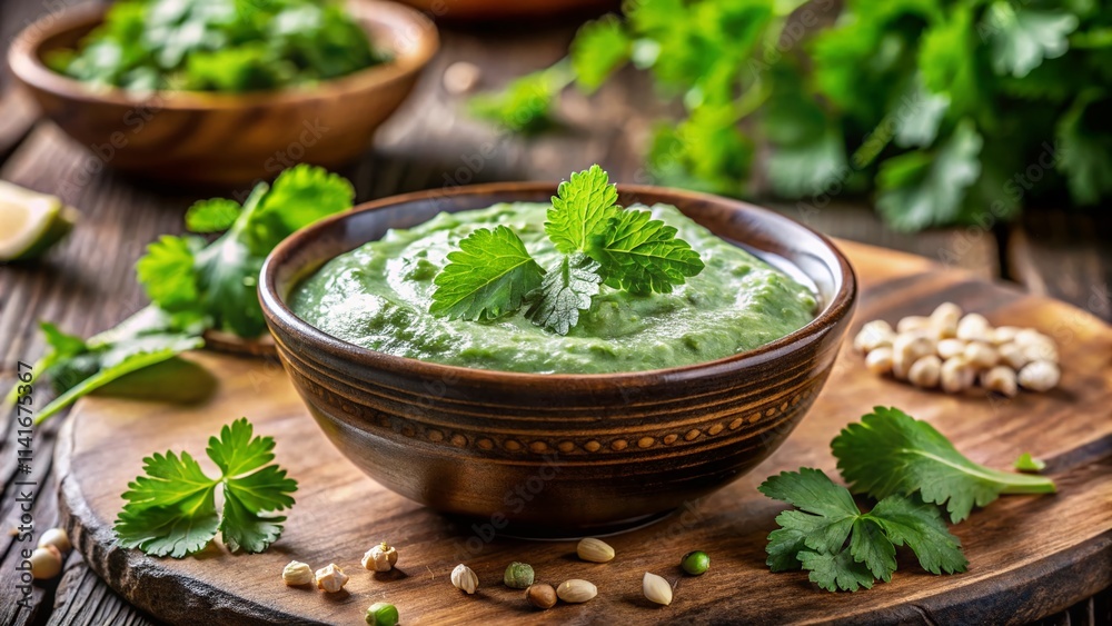 Vibrant Green Herb Dip, Fresh Coriander Mint Sauce, Delicious Dip Bowl Vibrant Green Herb Dip, Fresh Coriander Mint Sauce, Delicious Dip Bowl