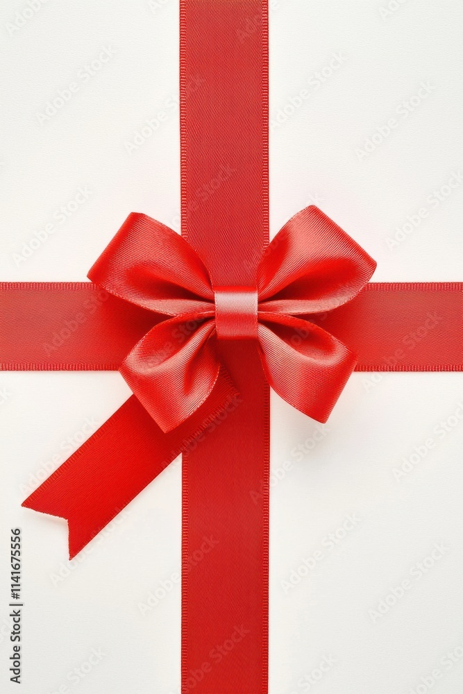 Red gift ribbon bow on white background for holiday presenting Red gift ribbon bow on white background for holiday presenting