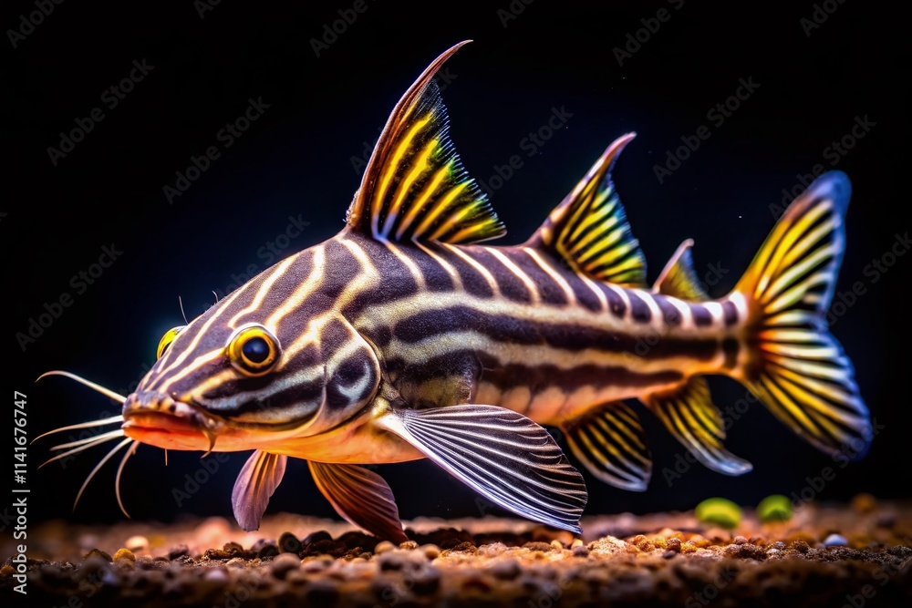 Fototapeta premium Zebra Shovelnose Catfish Night Photography White Background PNG