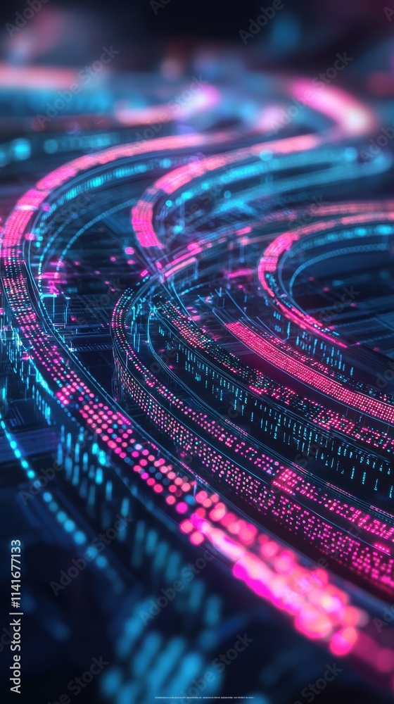Abstract data flow vibrant lines and glowing nodes on dark gradient Abstract data flow vibrant lines and glowing nodes on dark gradient