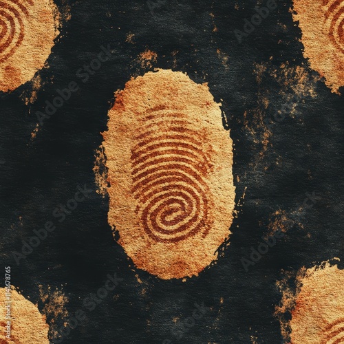 Abstract pattern featuring vintage fingerprint designs on a textured dark background. photo