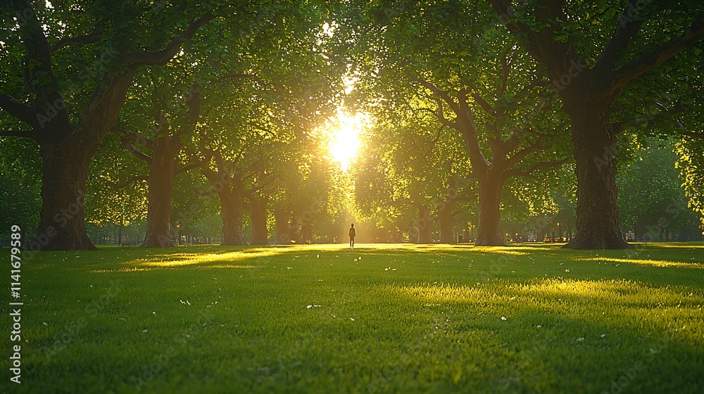 Serene Sunset Stroll Through A Lush Green Park Serene Sunset Stroll Through A Lush Green Park