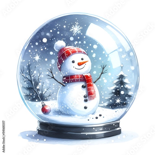 snowman character in glass ball new year christmas card watercolor