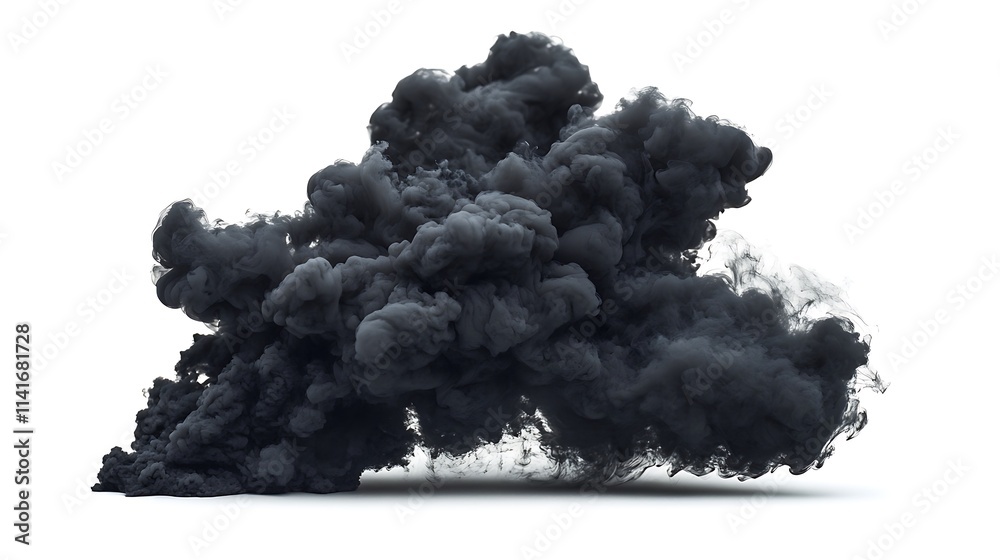 Dark Smoke Plume: 3D Render of a billowing, black cloud against a white background.. AI Generated Dark Smoke Plume: 3D Render of a billowing, black cloud against a white background.. AI Generated