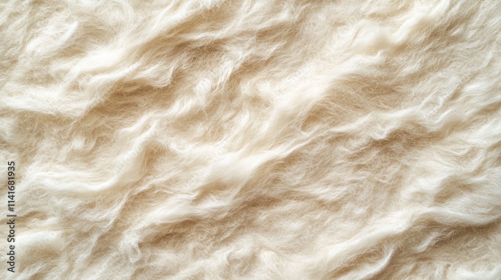 Obraz premium A close-up of soft, fluffy fabric with a cream color and wavy texture.