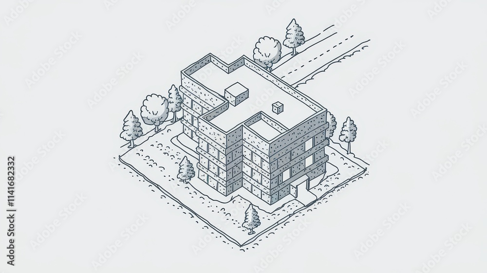 Isometric Drawing Of A Modern Building Design