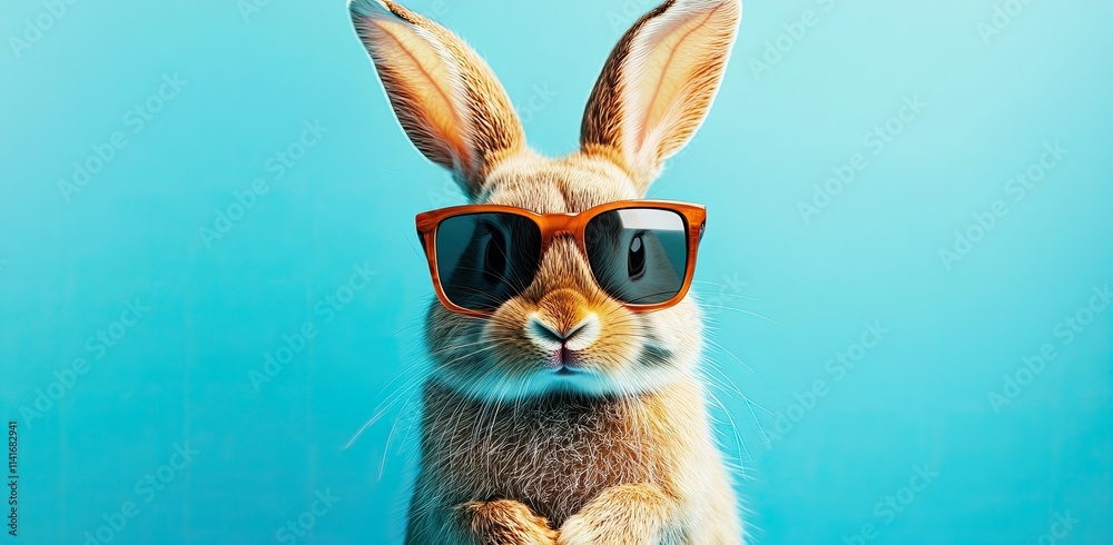 Rabbit Wearing Sunglasses on a Solid Color Background Rabbit Wearing Sunglasses on a Solid Color Background
