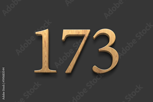 3D wooden logo of number 173 on dark grey background. photo