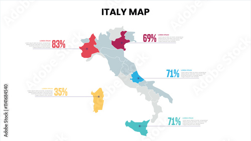 Italy Modern Map Percentage Infographic Template Detailed infographic map of Italy