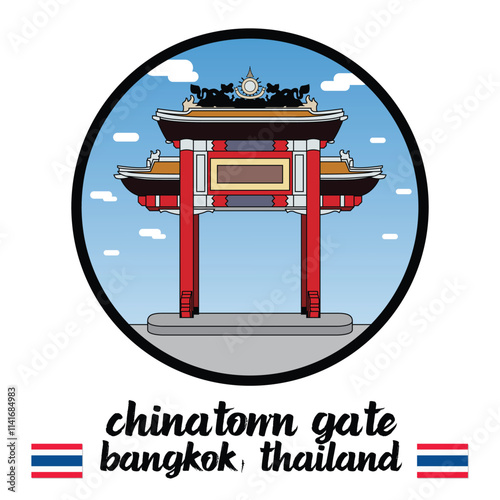 Circle Icon Chinatown Gate. Vector Illustration
