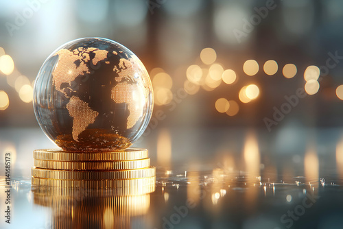 Global finance, world economy, gold coins.