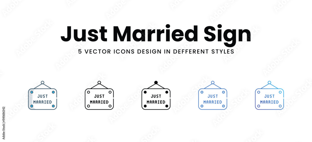 Just Married Sign icons in different style vector stock illustration Just Married Sign icons in different style vector stock illustration