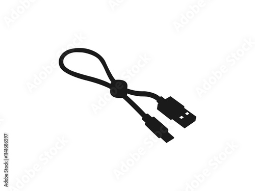 Electricity cord, USB cable, jack cord. HDMI connecter black icon. Web sing for design. micro usb cable, black isolated silhouette. Vector symbol in trendy flat style on white background.