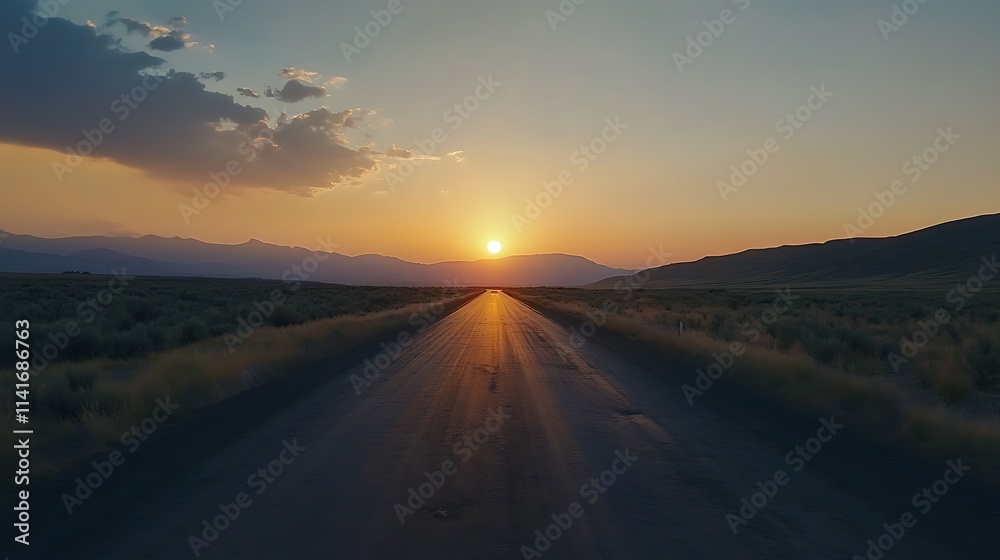 Desert Road Sunset: Golden Hour Landscape Photography in the American West. AI Generated Desert Road Sunset: Golden Hour Landscape Photography in the American West. AI Generated