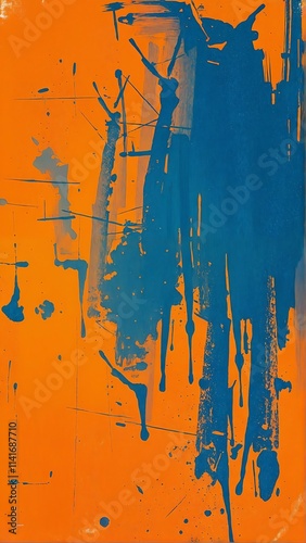 Grunge-style Texture -Orange And Blue Abstract Painting