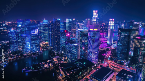 Wallpaper Mural Vibrant nocturnal cityscape futuristic architecture glowing under neon lights. sense of dynamic energy and technological advancement permeates scene Torontodigital.ca