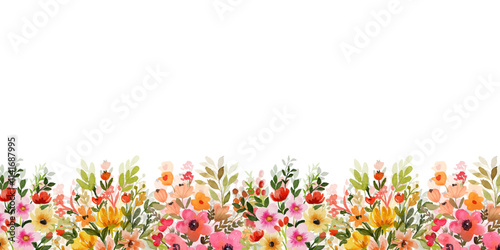 Watercolor flowers frame, background for design template.