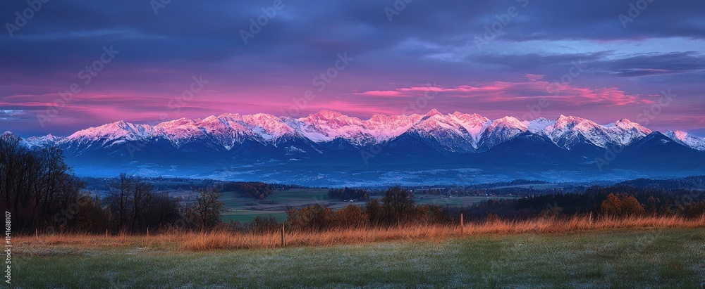 Fototapeta premium Vibrant sunset over mountainous landscape