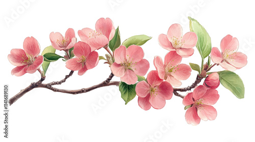 Pink cherry blossom branch isolated on white background