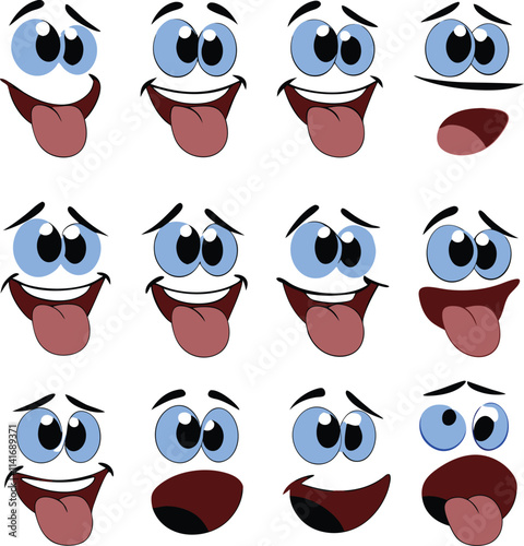 Cartoon Many Face Expression Icons Isolated Hand Drawn Illustration