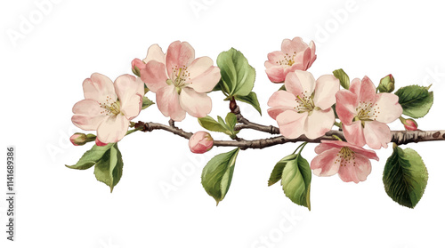 Pink cherry blossom branch isolated on white background