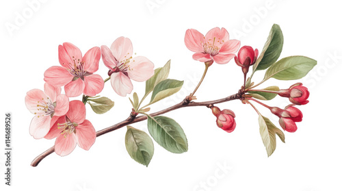 Pink cherry blossom branch isolated on white background