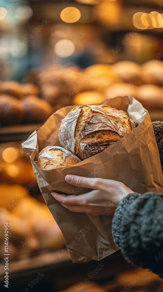Mindful Grocery Shopping, Hand Selecting Bread in Grocery Store Setting Mindful Grocery Shopping, Hand Selecting Bread in Grocery Store Setting