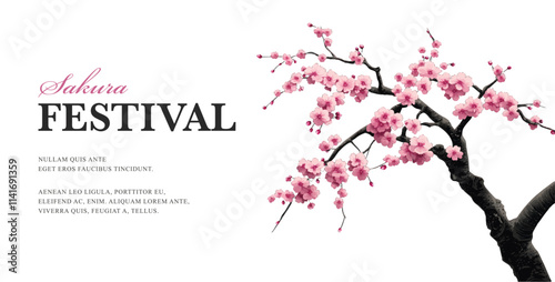 Greeting card template of сherry blossom flowers and branches in vector