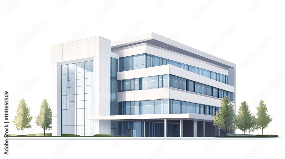 Modern hospital building with sleek design and large glass windows Modern hospital building with sleek design and large glass windows