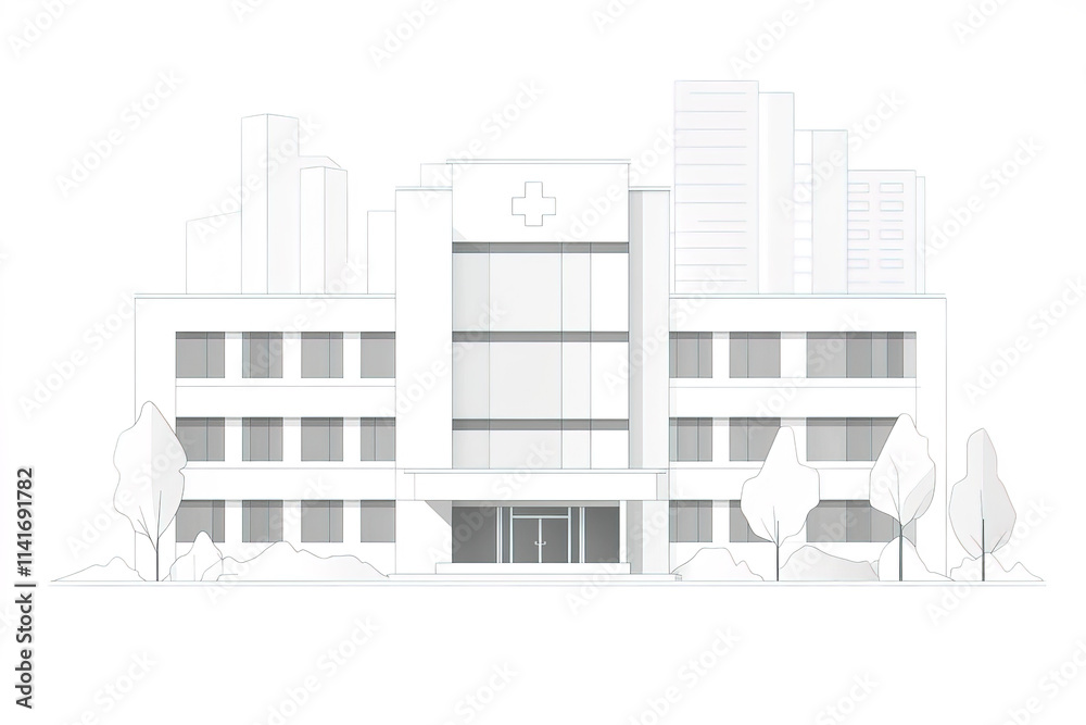 Minimalist hospital building with simple geometry and monochrome design Minimalist hospital building with simple geometry and monochrome design