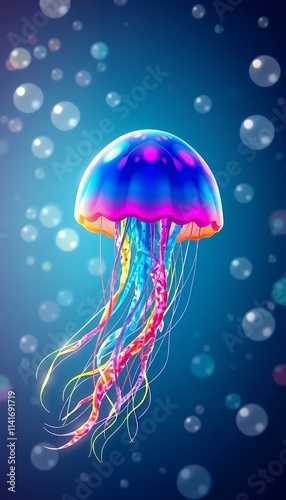 there is a jellyfish floating in the water with bubbles.