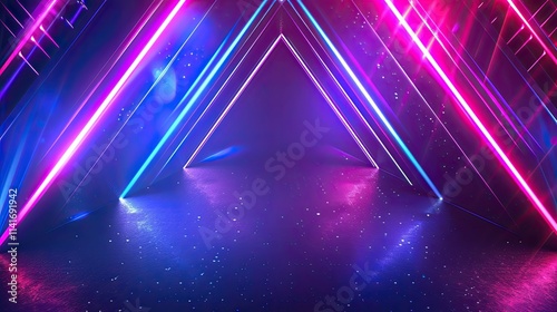 A vibrant, futuristic backdrop with neon lights and geometric shapes for creative projects.