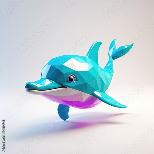 Low Poly Dolphin 3d Pixel Cartoon Characters on white background photo