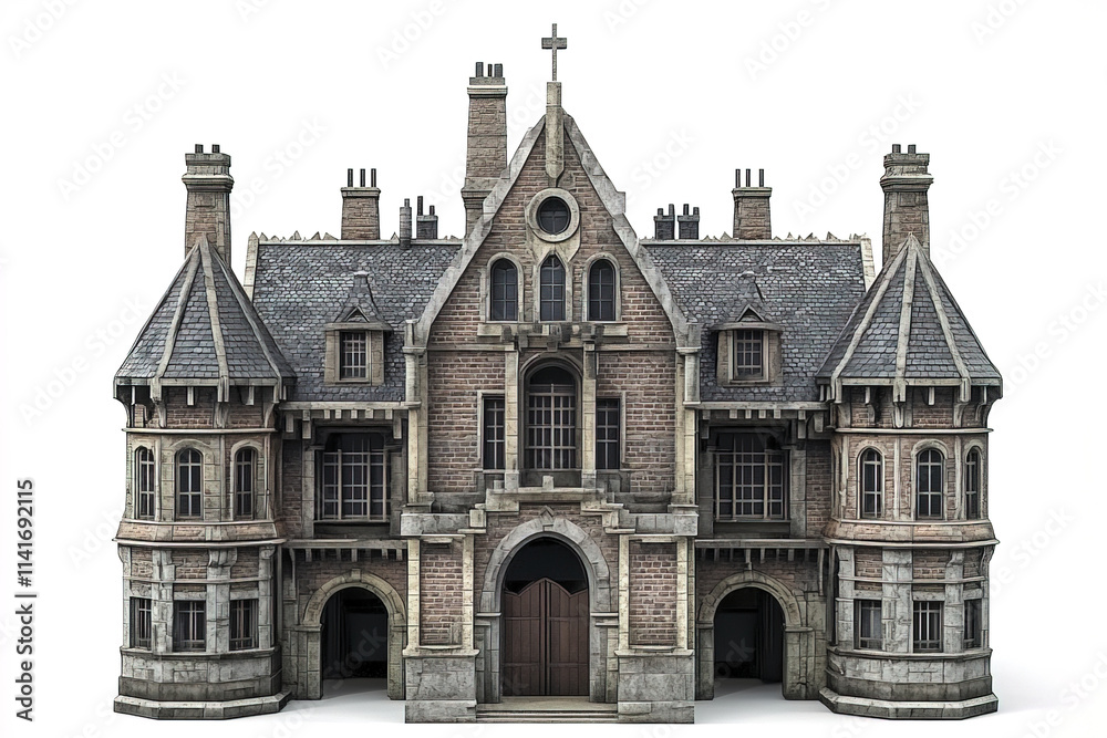 detailed medieval hospital building with gothic architecture and stone facade detailed medieval hospital building with gothic architecture and stone facade