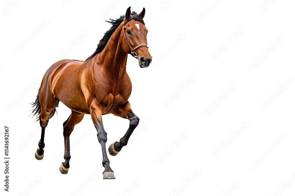 Beautiful brown horse running forward isolated on transparent background Beautiful brown horse running forward isolated on transparent background