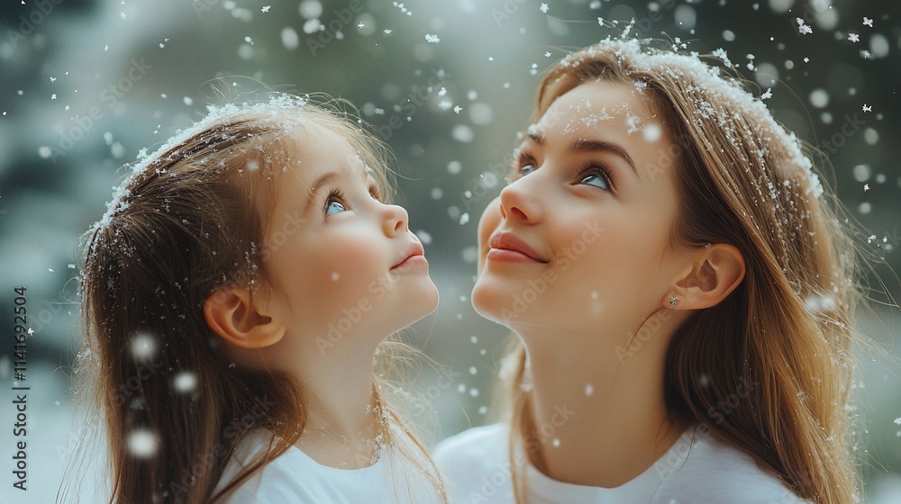 Happy mother and daughter enjoying snowfall. (1) Happy mother and daughter enjoying snowfall. (1)