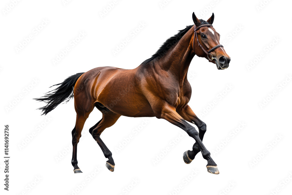 Beautiful brown horse running forward isolated on transparent background Beautiful brown horse running forward isolated on transparent background