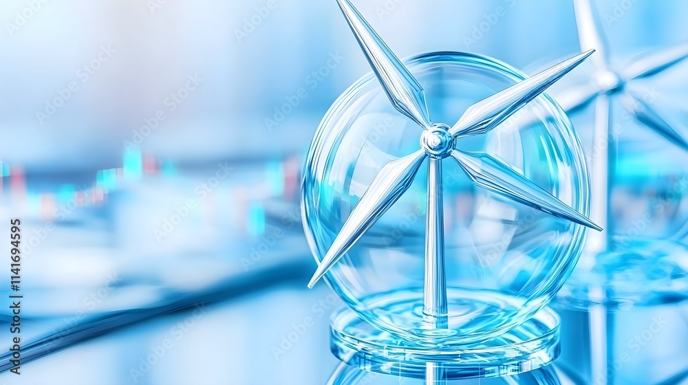 Glass Wind Turbine Model, Clean Energy Concept
