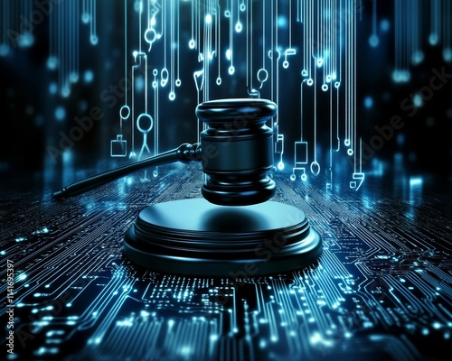Lady justice holding scales representing artificial intelligence in law. Legal advice on digital technologies, business, finance, intellectual property. Legal consultant, corporate lawyer.