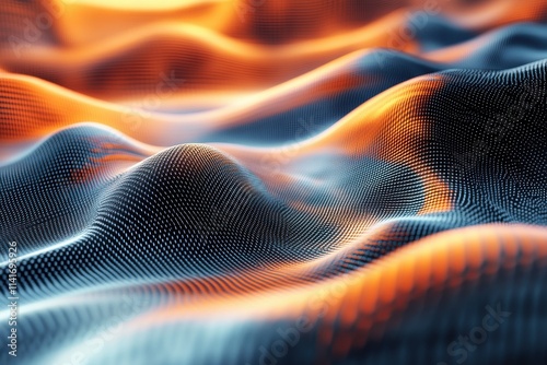 Wallpaper Mural Abstract 3D waves with vibrant blue and orange light patterns Torontodigital.ca