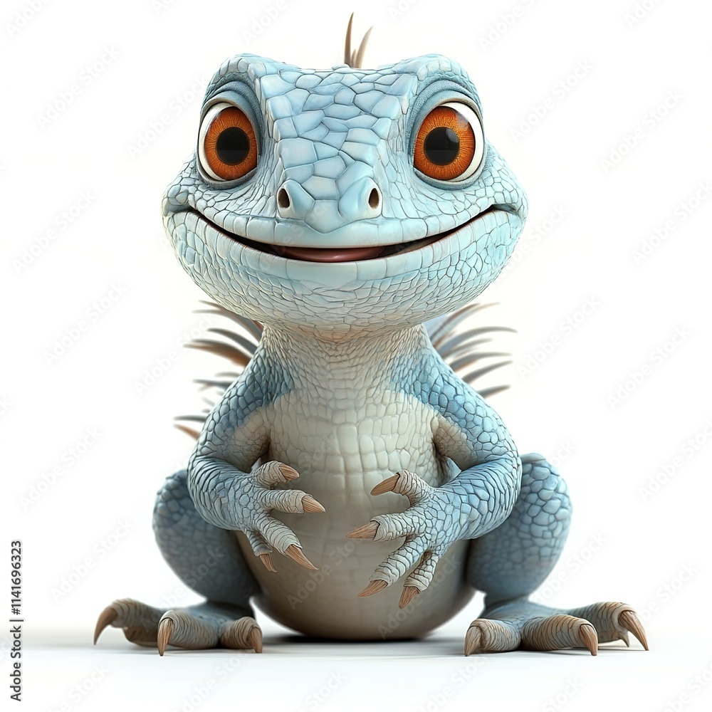 Obraz premium A cute, smiling lizard with a full body, set against a white background
