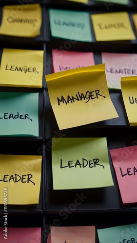Manager or Leader? Sticky Notes Illustrating Key Traits