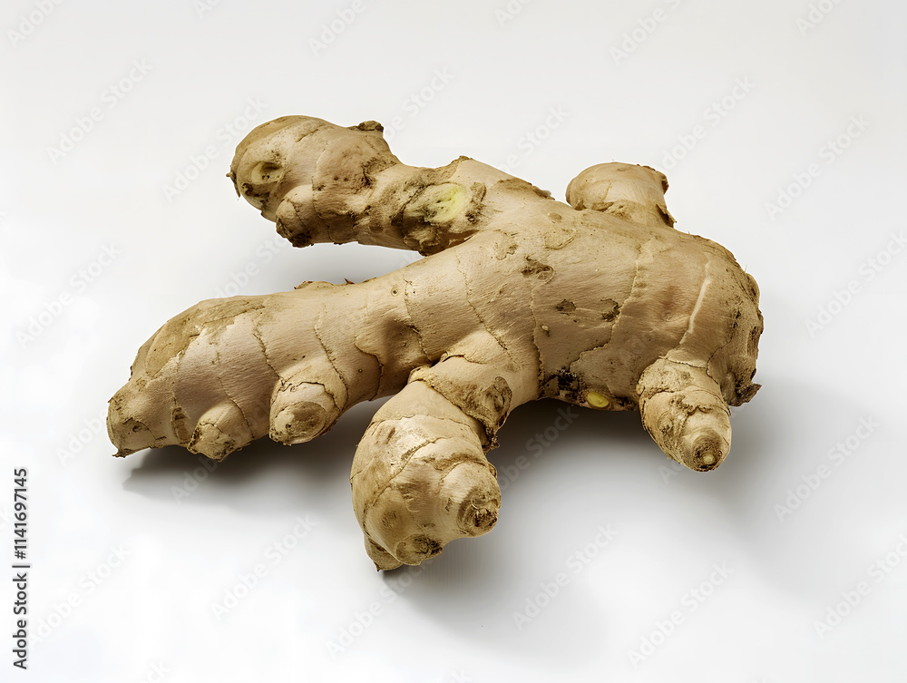 Fresh Whole Single Ginger Root on White Background – Aromatic Spice for Food Blogs, Recipes, Health Websites, E-commerce, Spice Packaging, Cookbooks, Ads, Social Media Fresh Whole Single Ginger Root on White Background – Aromatic Spice for Food Blogs, Recipes, Health Websites, E-commerce, Spice Packaging, Cookbooks, Ads, Social Media