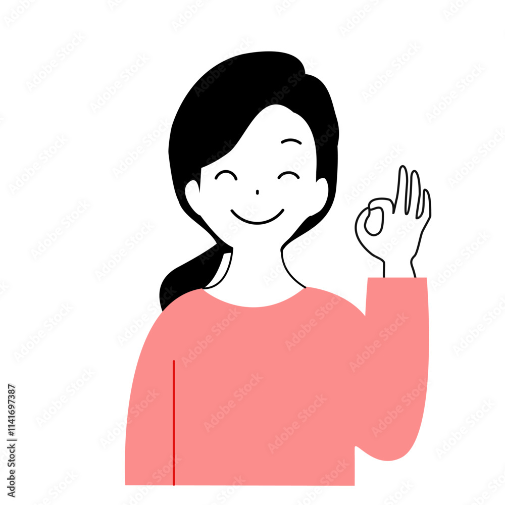 Clip art of young woman smiling and giving OK sign. Clip art of young woman smiling and giving OK sign.