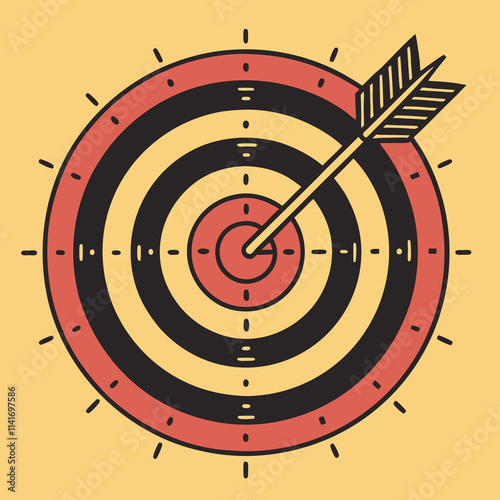 A target icon with a bullseye, in vibrant red and black, on a solid yellow background