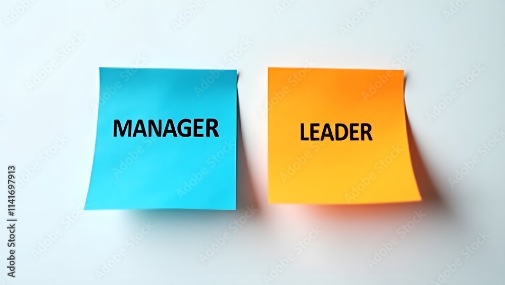 Manager and Leader Concepts Highlighted on Sticky Notes Manager and Leader Concepts Highlighted on Sticky Notes