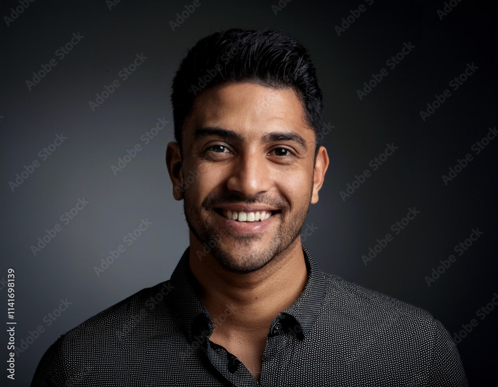 Fototapeta premium Smiling Hispanic Man Headshot in Studio